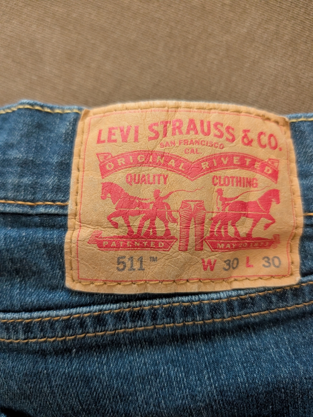 Levi's 511 Slim Jeans in Blue with Tan Patch